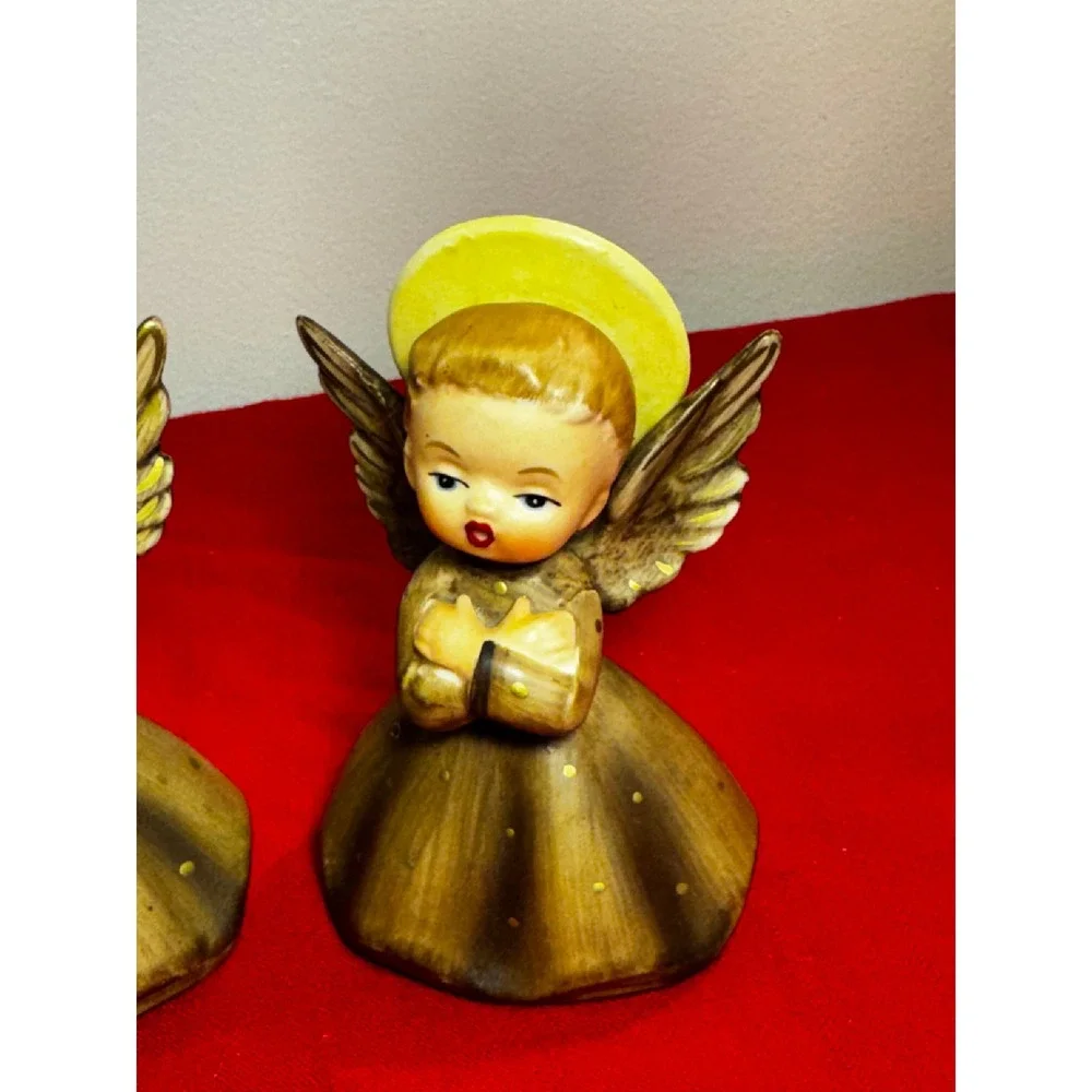 Vintage Napcoware Angel Figurines Set of 3 Bronze Gold Christmas Decor R3258